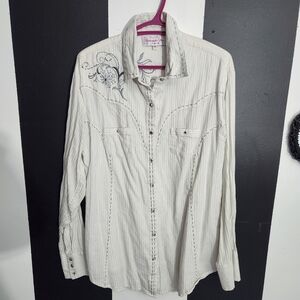 Panhandle Slim White Striped Embroidered Shirt
